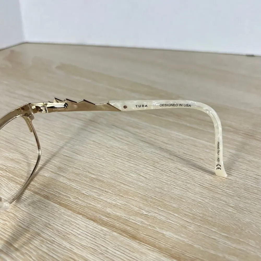 Tura TE255 GLD Eyeglasses Gold White Marble Frames 53-17-140 Italy Excellent